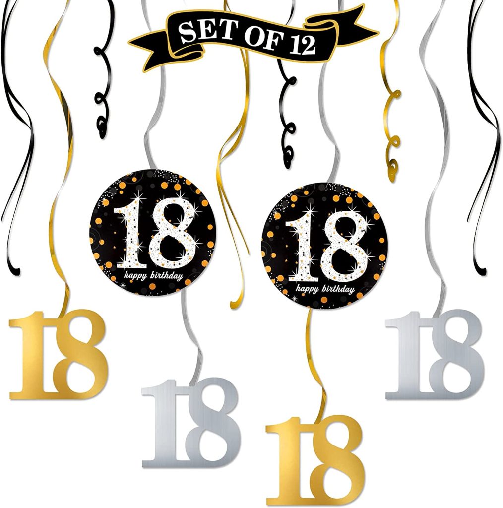 Happy 18th Birthday Hanging Swirls Streamers – Cheers to 18th Birthday ...