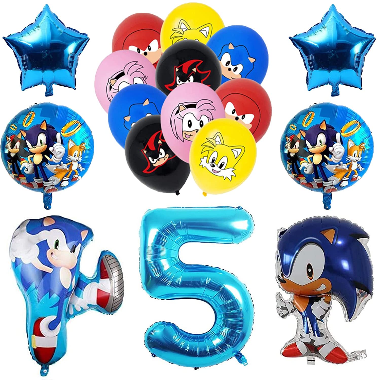 Birthday Sonic Balloons, Hedgehog Party Supplies Boys 5th Birthday Balloon Decoration 17 Pcs