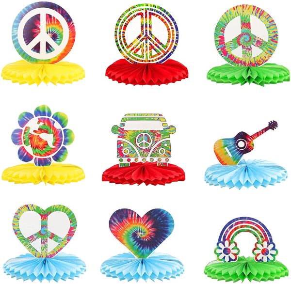 9 Pieces Tie Dye Theme Party Centerpieces Hippie Honeycomb Centerpieces ...