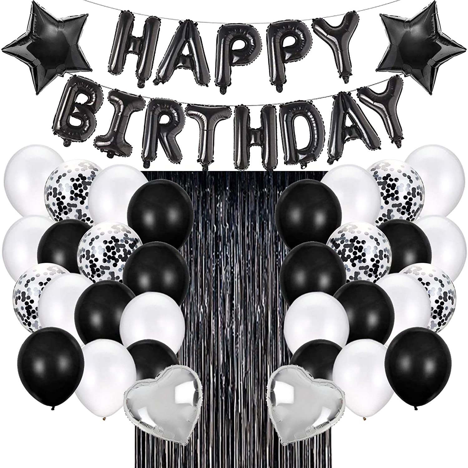 Happy Birthday Balloons Black And White Joyypop Birthday Party Decorations Happy Birthday Balloons Banner With Black  And White Balloons Set, Black Foil Fringe Curtain For Men Women Adults Birthday  Party (Black) – Homefurniturelife Online Store