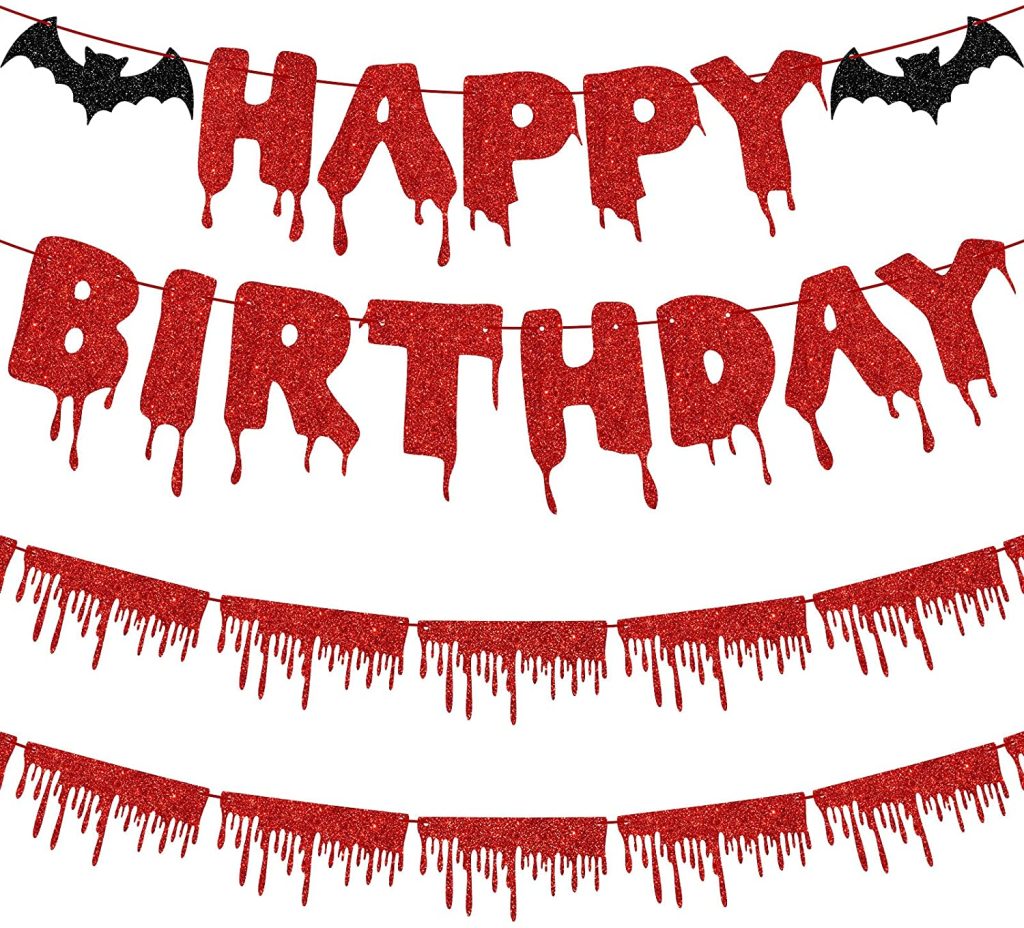 3 Pieces Bloody Birthday Banner Red Glittery Happy Birthday Banner ...