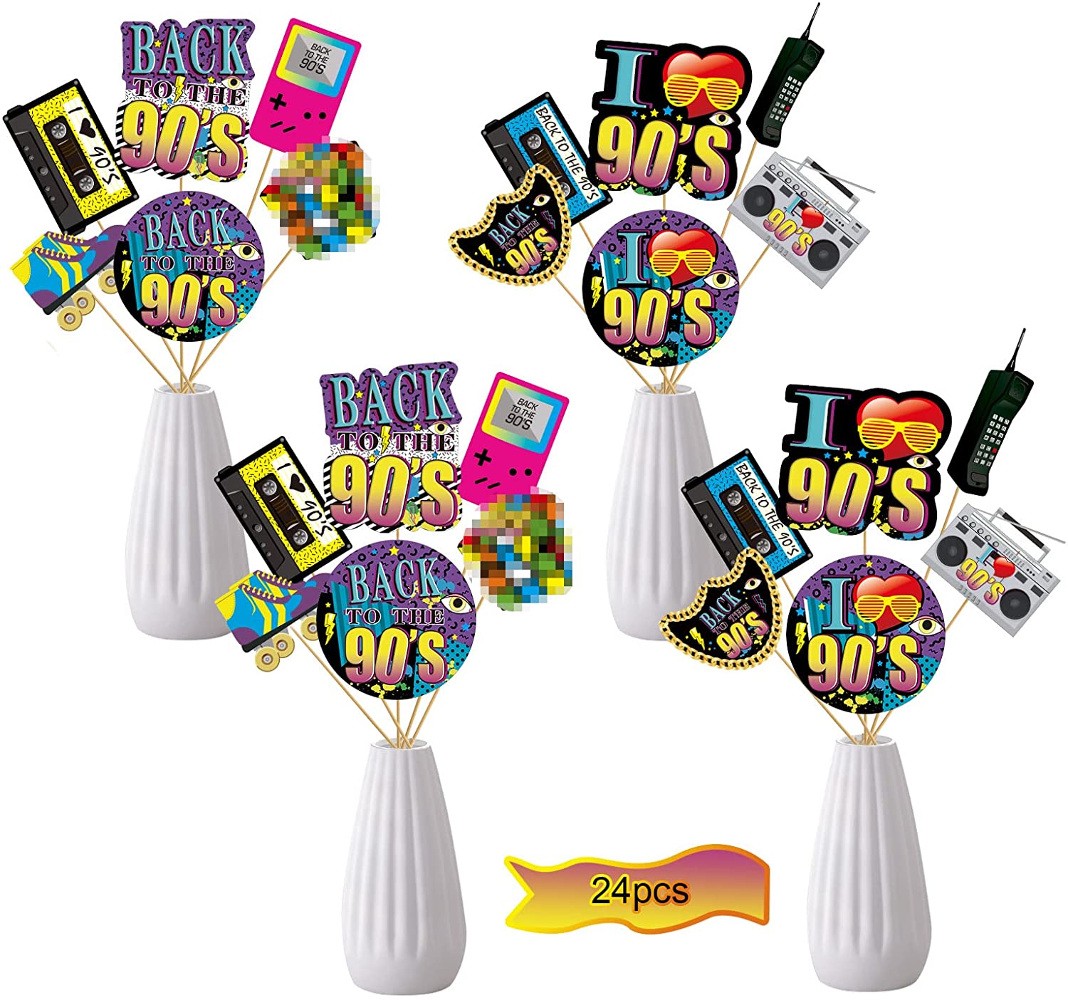 24 Pieces 90s Party Decorations 1990s Centerpiece Sticks Party Supplies ...