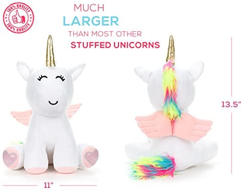 stuffed unicorn with rainbow hair