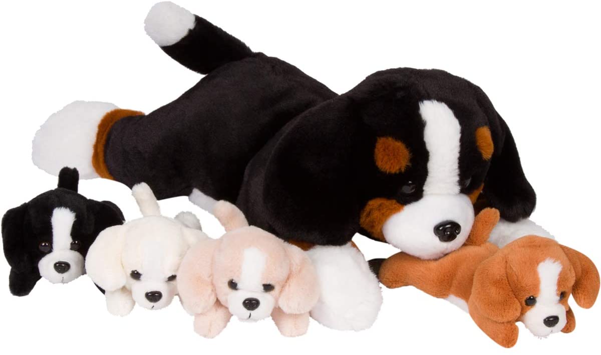 soft toy dog with puppies in tummy