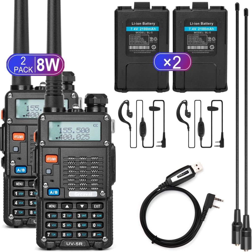 2 Pack Ham Radio Handhaeld 8 Watt Uv 5r 3rd Gen Dual Band 2 Way Radio With 2 Rechargeable