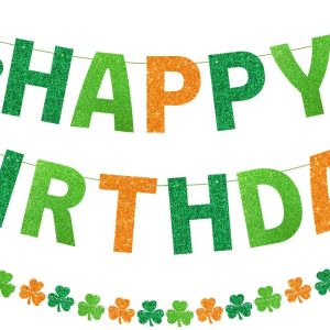 Happy Birthday St Patricks Day Banner Gold Glitter St. Patrick's Day  Birthday Party Decorations St P…See more Happy Birthday St Patricks Day  Banner