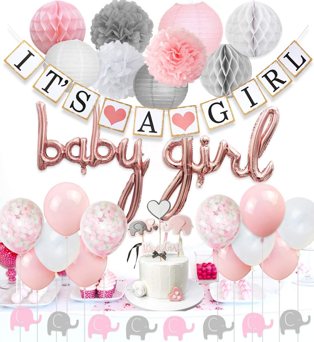 JOYMEMO Baby Shower Decorations for Girls Pink and White, Baby