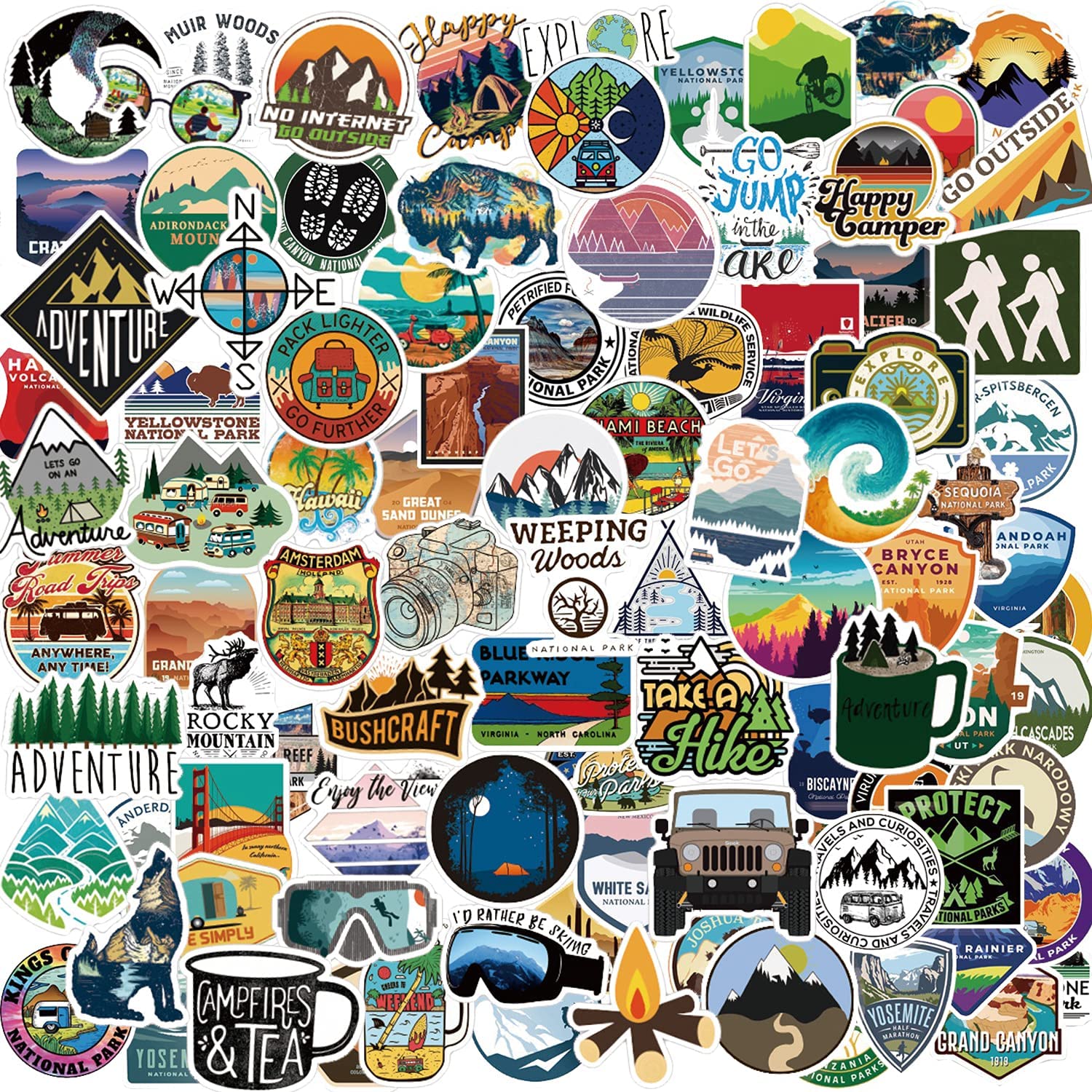 100 Pcs Outdoor Adventure Stickers Wilderness Nature Waterproof